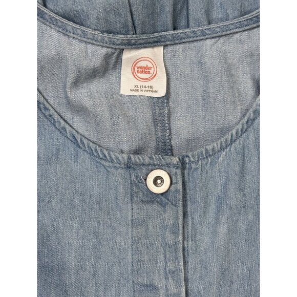 Wonder Nation Girls XL Chambray Romper With Ruffle Sleeves Pockets 100% Cotton - Picture 6 of 8